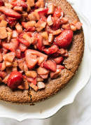 Almond Cake with Roasted Strawberries & Rhubarb on Top