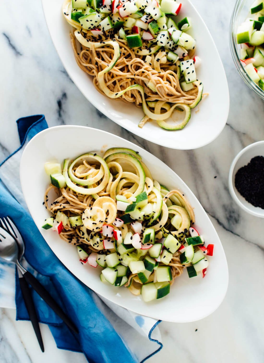 Delicious almond sesame soba zoodles recipe - vegetarian and easily gluten free! cookieandkate.com