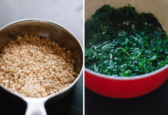 arborio rice and cooked kale