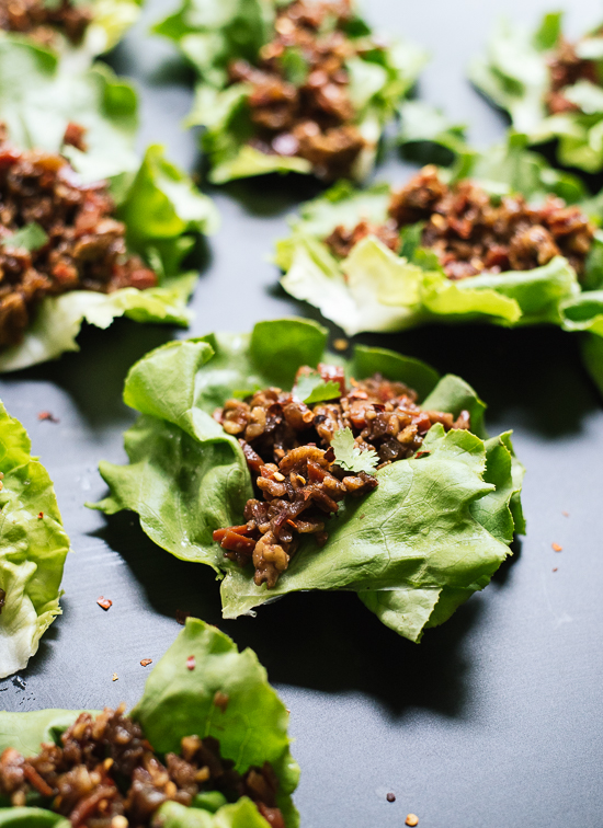 Vegetarian lettuce wraps with Asian influences. Make them for your next party! cookieandkate.com