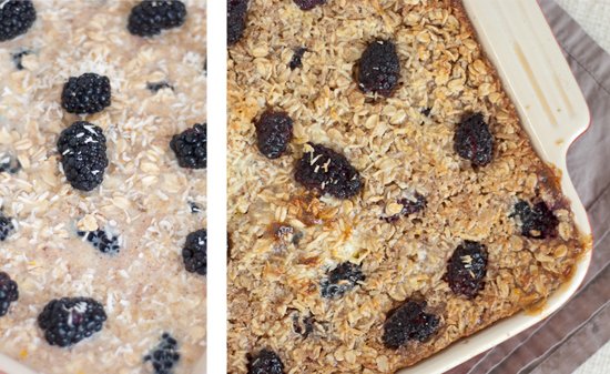 healthy baked oatmeal, before and after baking