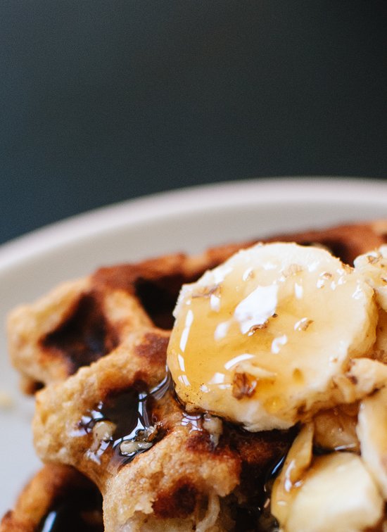 banana nut waffles close-up