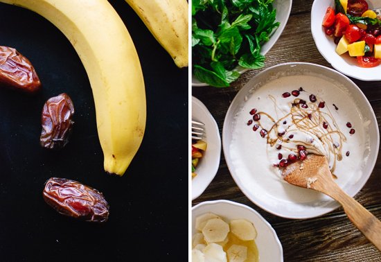 bananas, dates and tahini