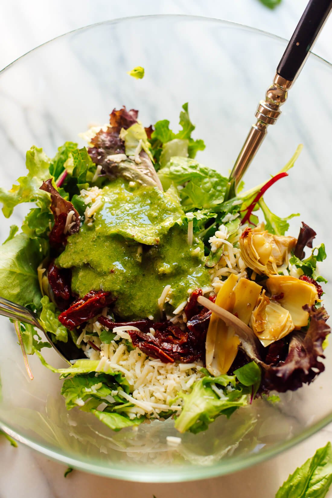 Basil Pesto Vinaigrette on salad