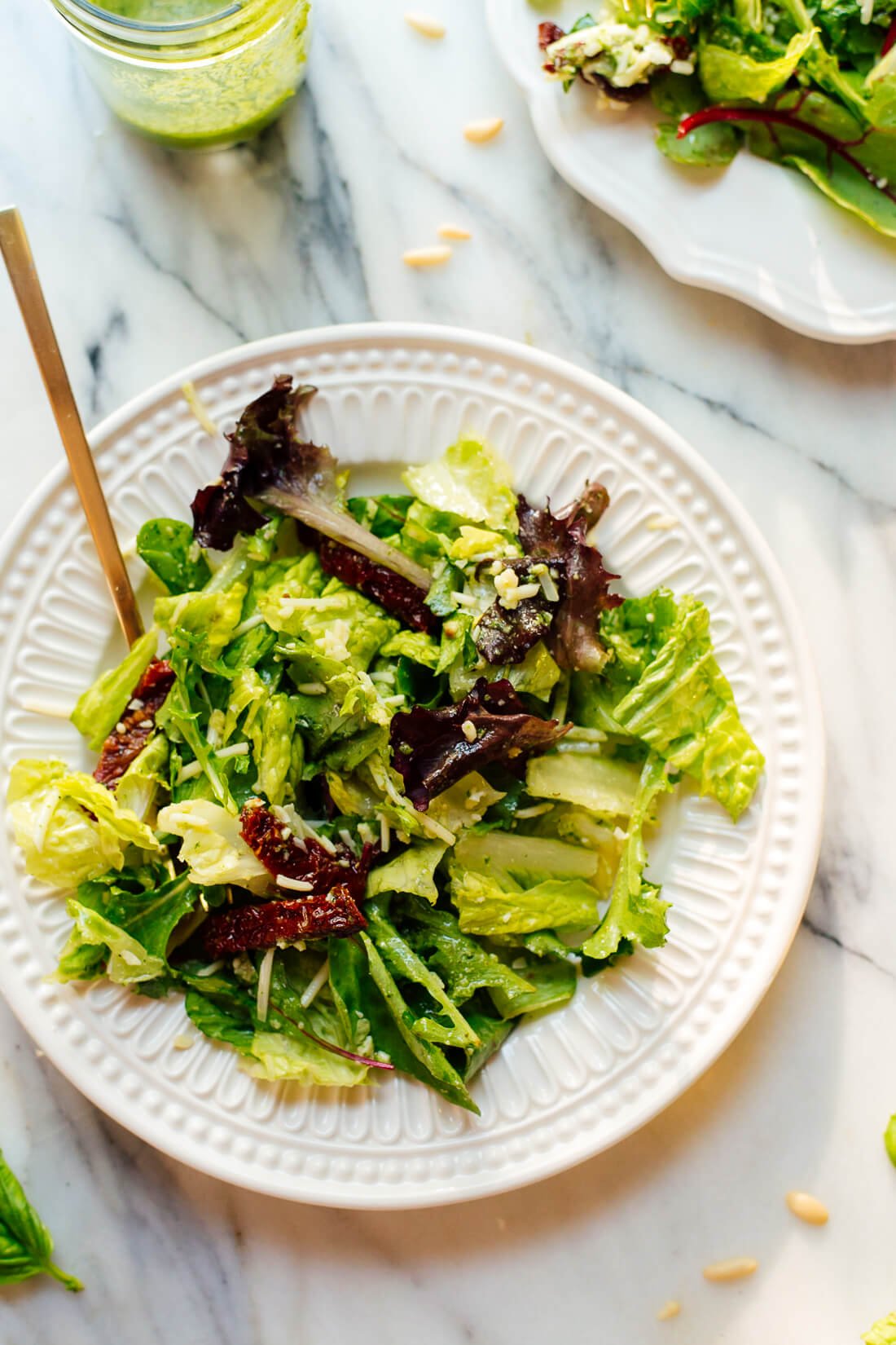 Basil Pesto Vinaigrette on side salads