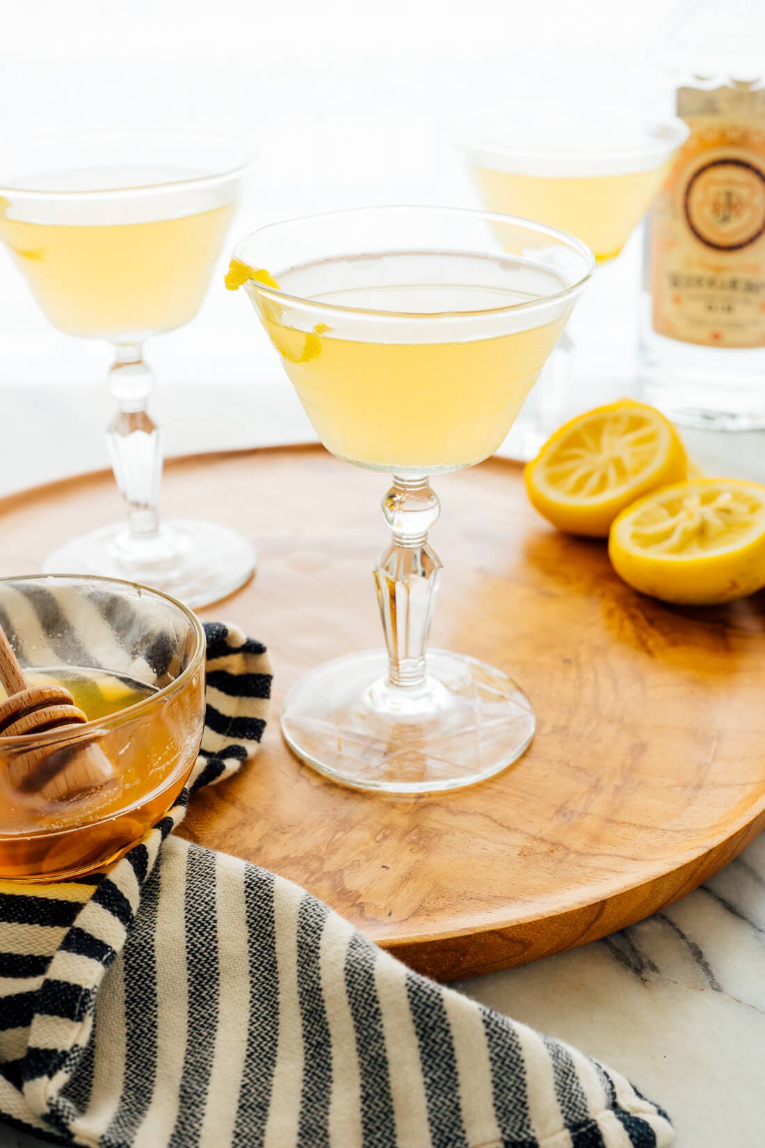 The bee's knees is a classic gin cocktail with lemon and honey