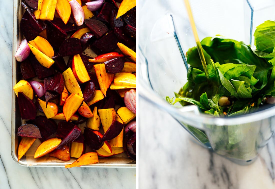 beets to roast and basil in blender