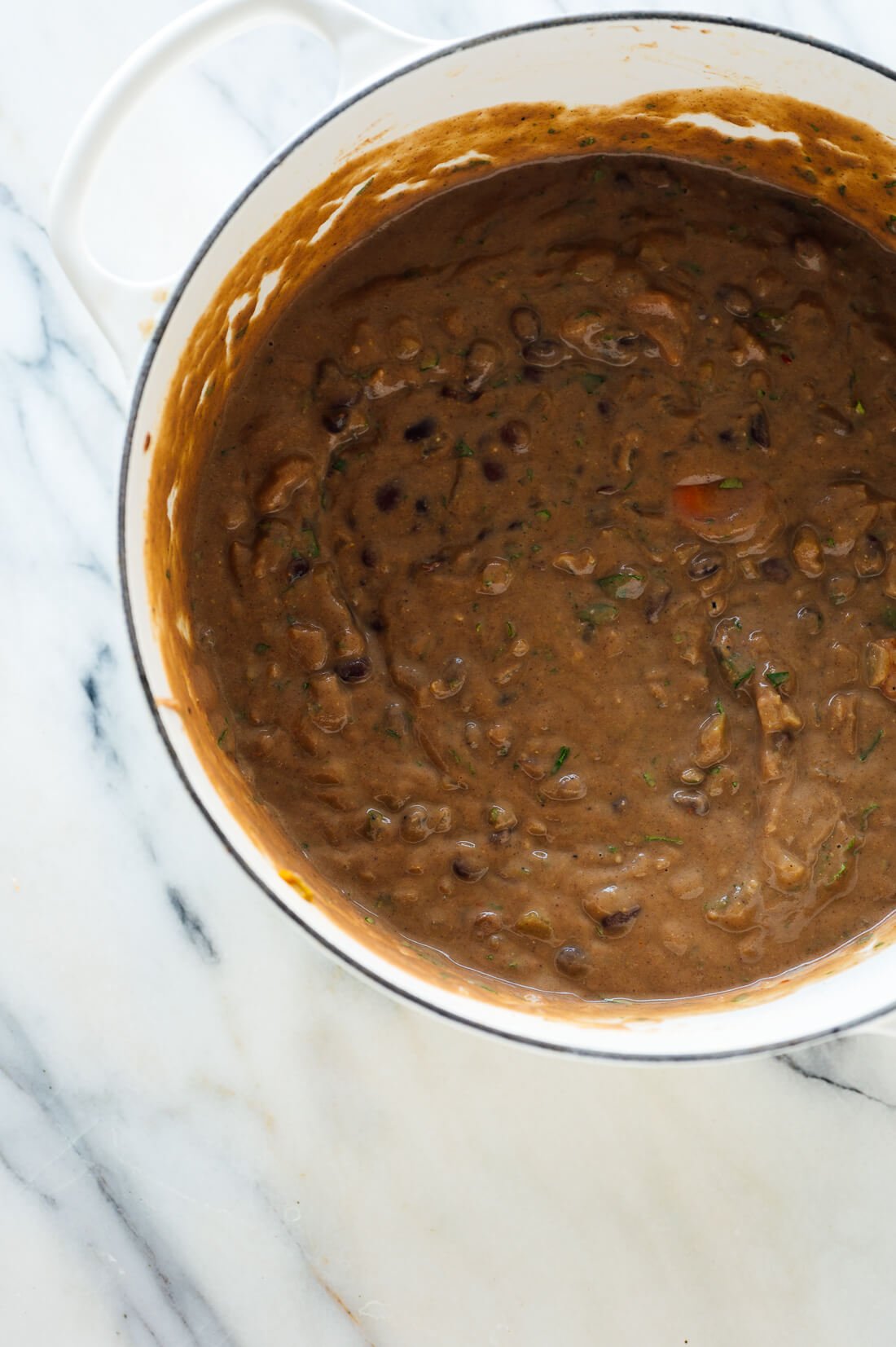 black bean soup in pot