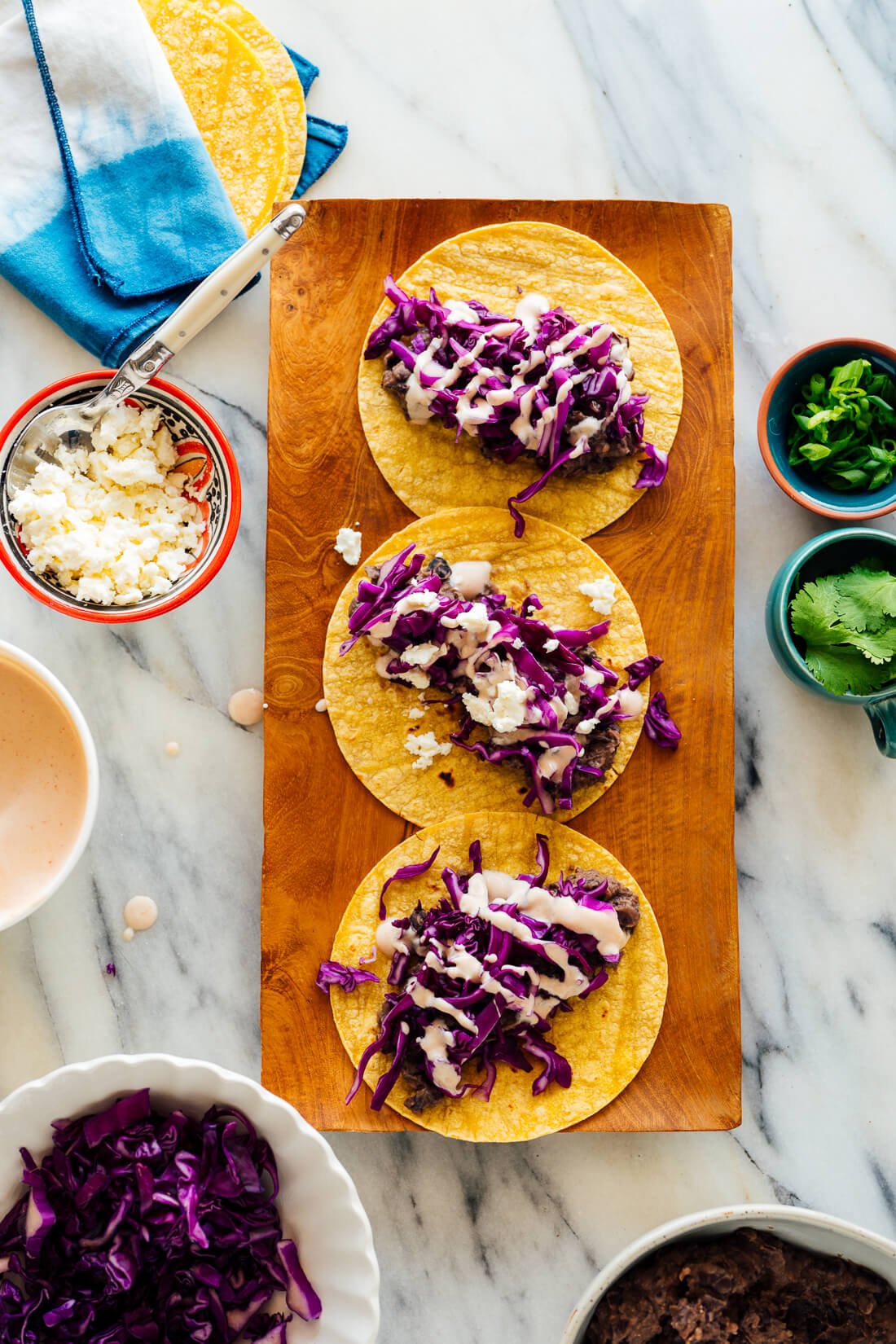 black bean tacos assembly