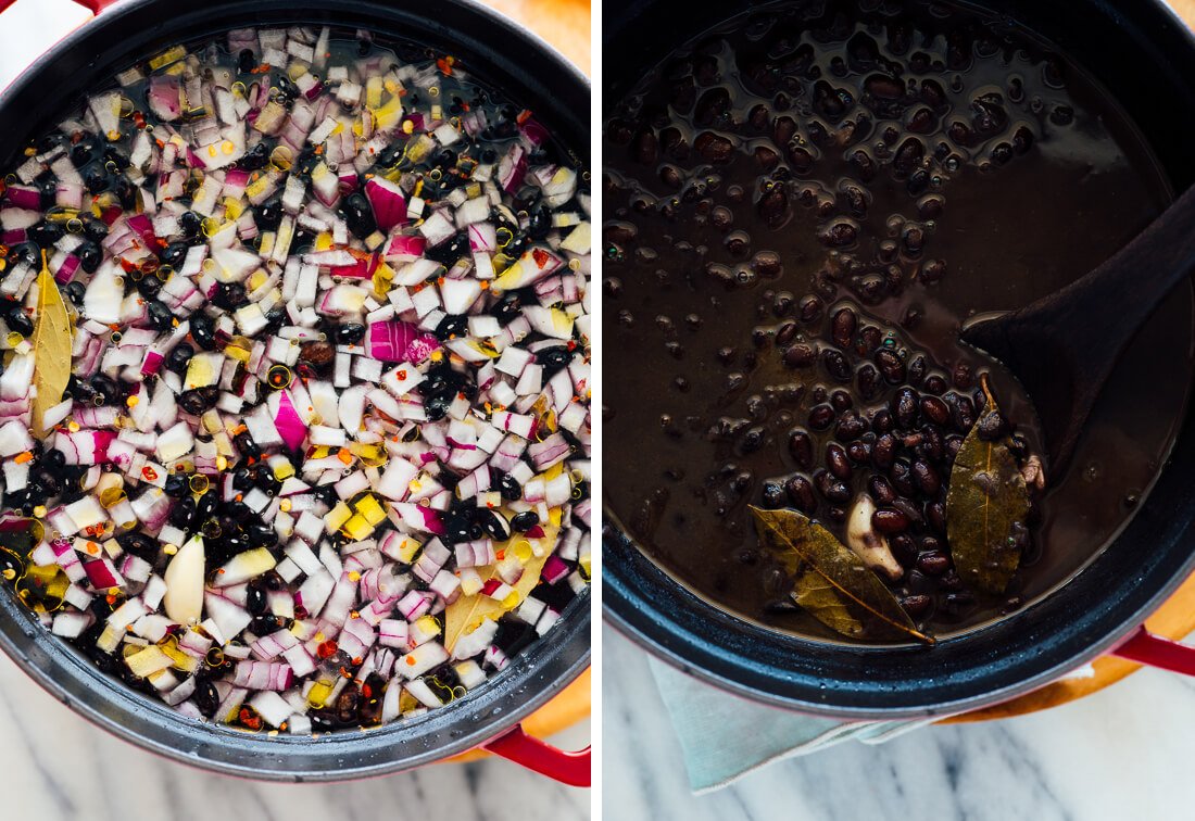 black beans before and after cooking