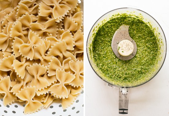 bow-tie pasta and pesto