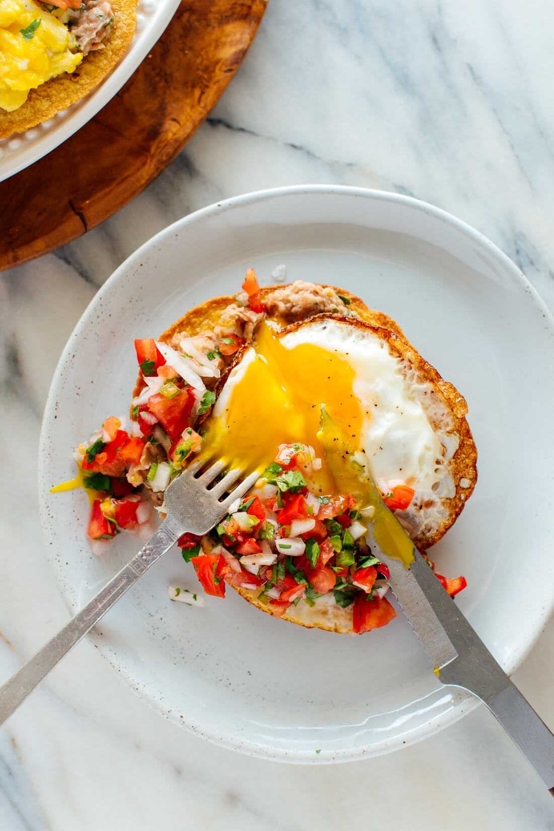 breakfast tostadas with fried egg