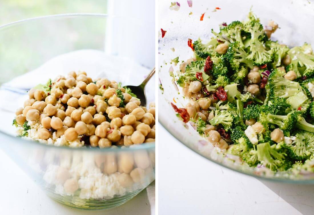 broccoli chickpea salad with lemon garlic dressing