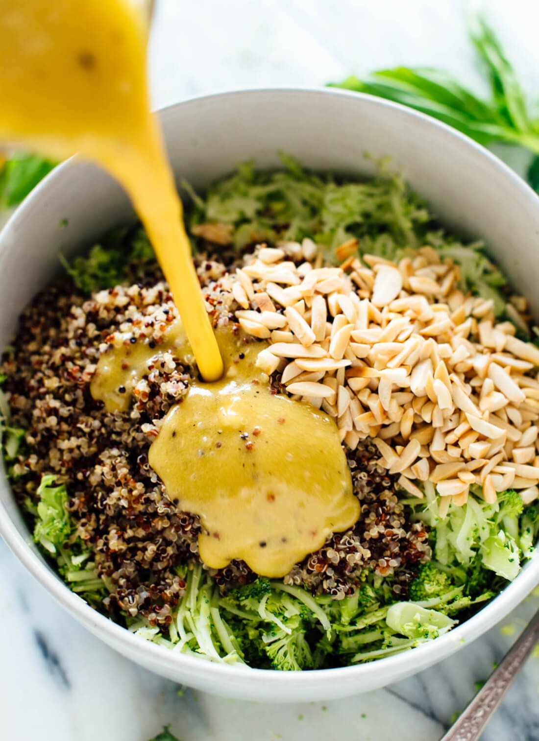 This healthy broccoli slaw with quinoa is full of flavor!