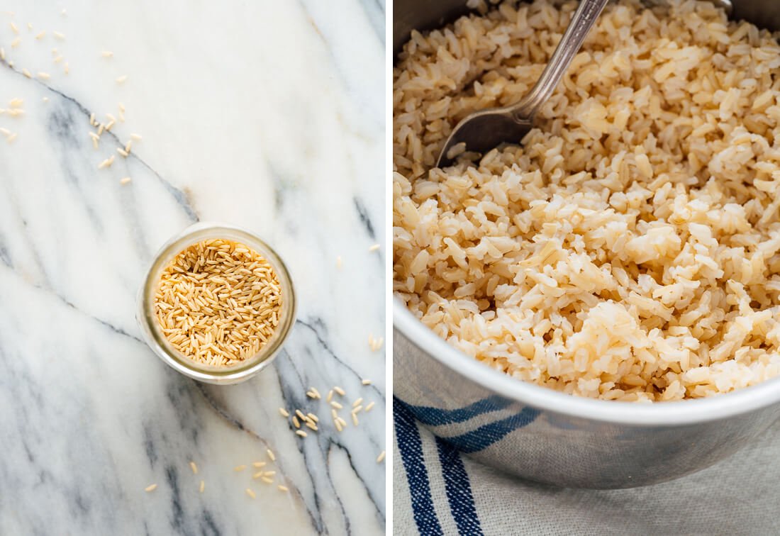 brown rice before and after cooking