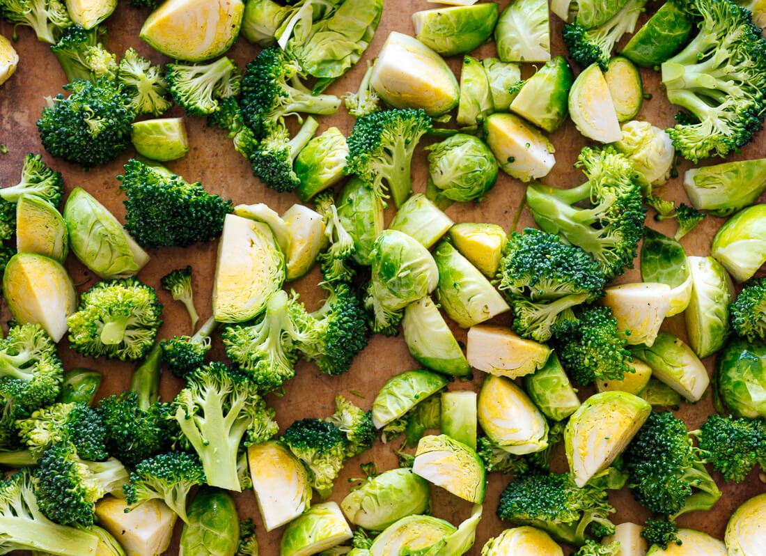 brussels sprouts and broccoli ready to roast