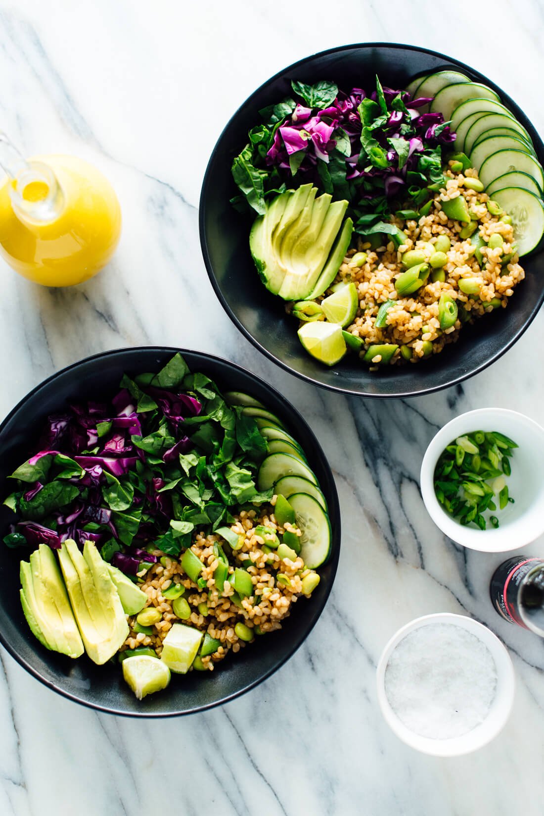 Buddha bowls with carrot-ginger dressing—these make for great leftovers!