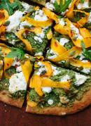 Butternut Ribbon Goat Cheese Pizza with Arugula-Pepita Pesto