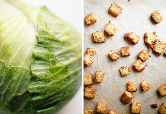 cabbage and baked tofu