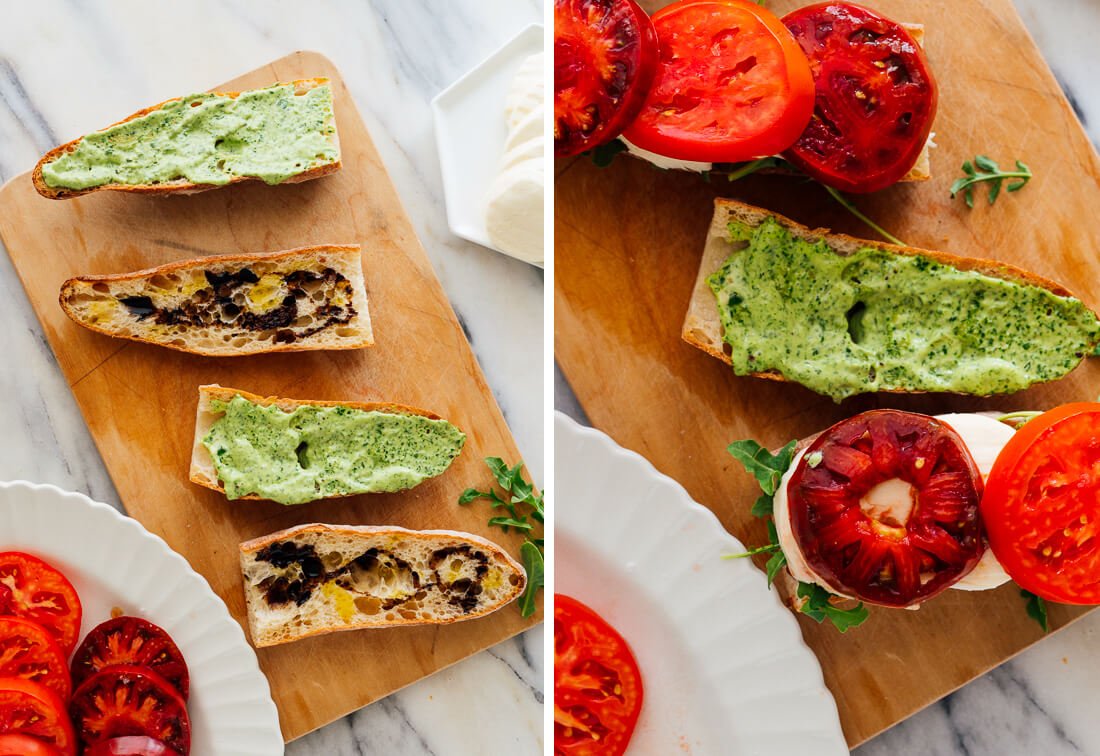 Caprese sandwich assembly