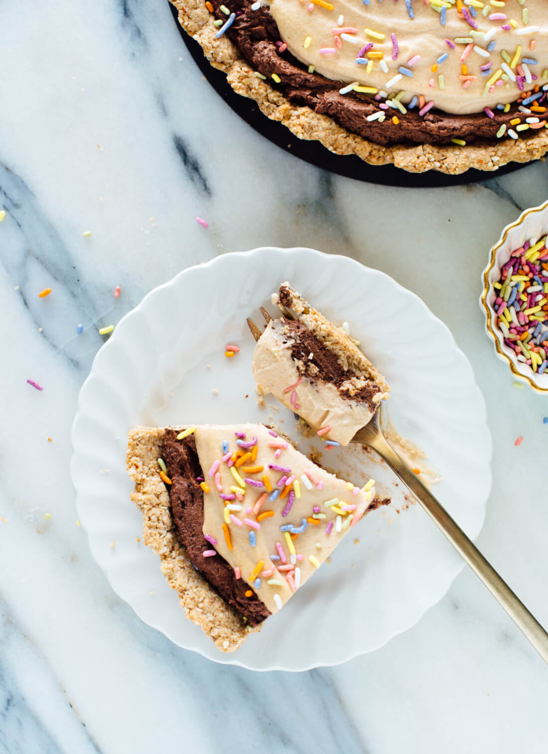 Celebrate with this chocolate peanut butter tart recipe! cookieandkate.com