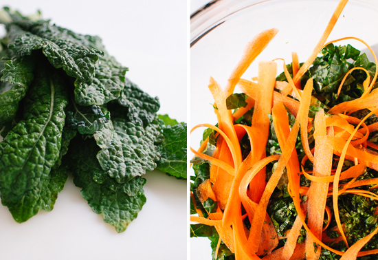 chopped kale and carrot ribbons