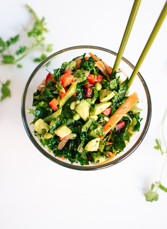 Chopped kale salad with edamame carrot and avocado recipe