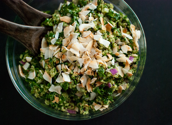 Vegan and gluten-free coconut quinoa and kale with tropical pesto - cookieandkate.com