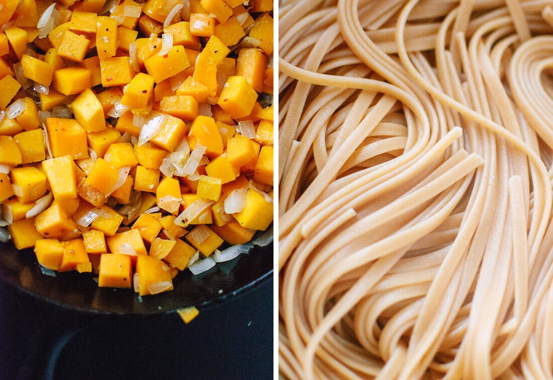 cooked butternut and linguine