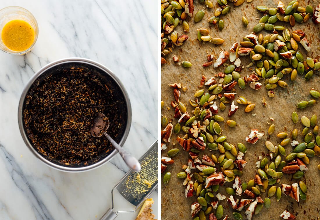 cooked wild rice and toasted nuts