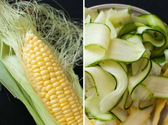 corn on the cob and ribboned squash