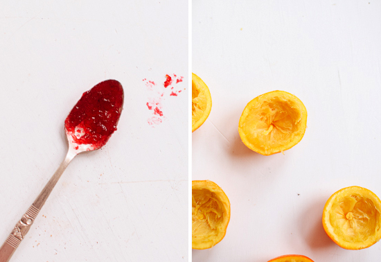 cranberry jam and juiced oranges