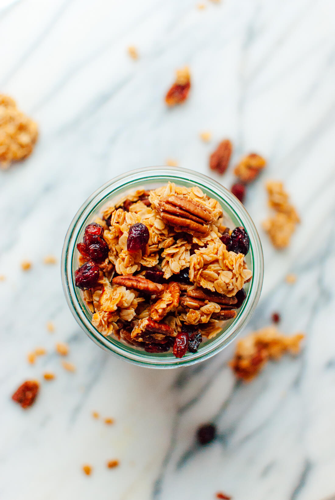 cranberry orange granola in jar