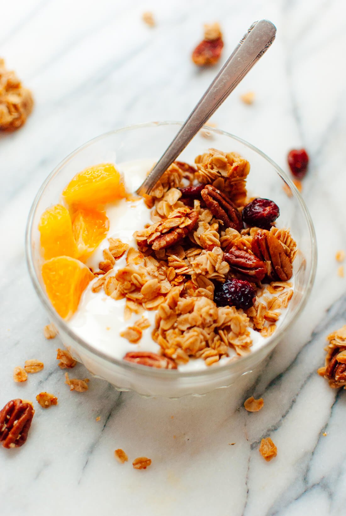 cranberry orange granola with yogurt