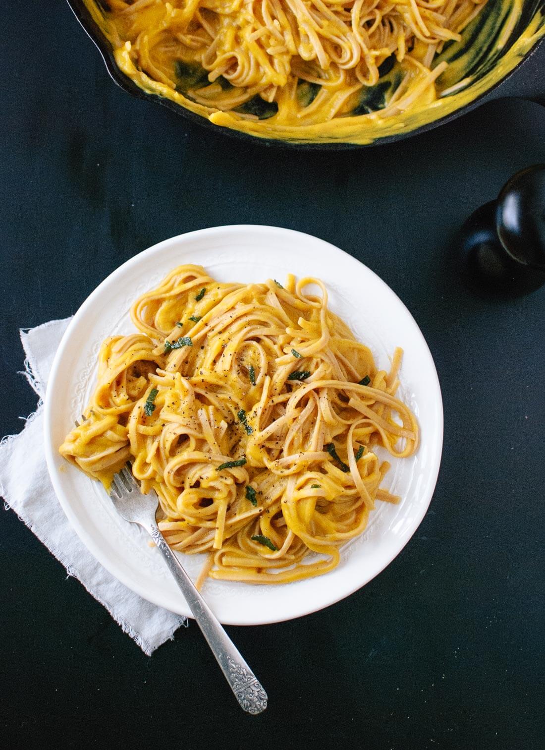 Creamy (vegan!) butternut squash linguine with fried sage recipe - cookieandkate.com