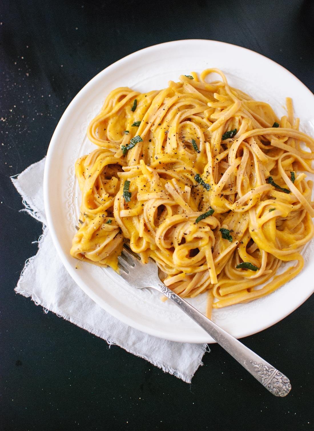 Creamy (vegan!) butternut squash linguine with fried sage - cookieandkate.com