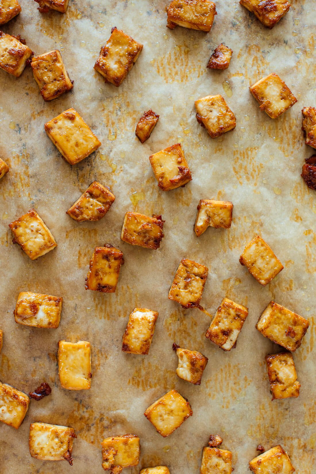 crispy baked tofu on sheet pan