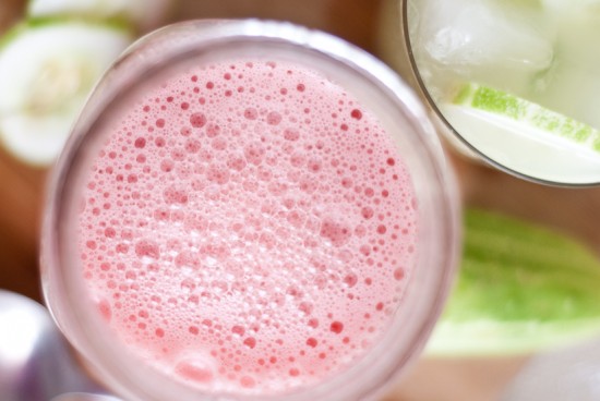 strained strawberry and cucumber puree