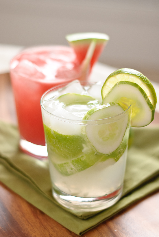 watermelon cucumber cooler and cucumber caipiranha