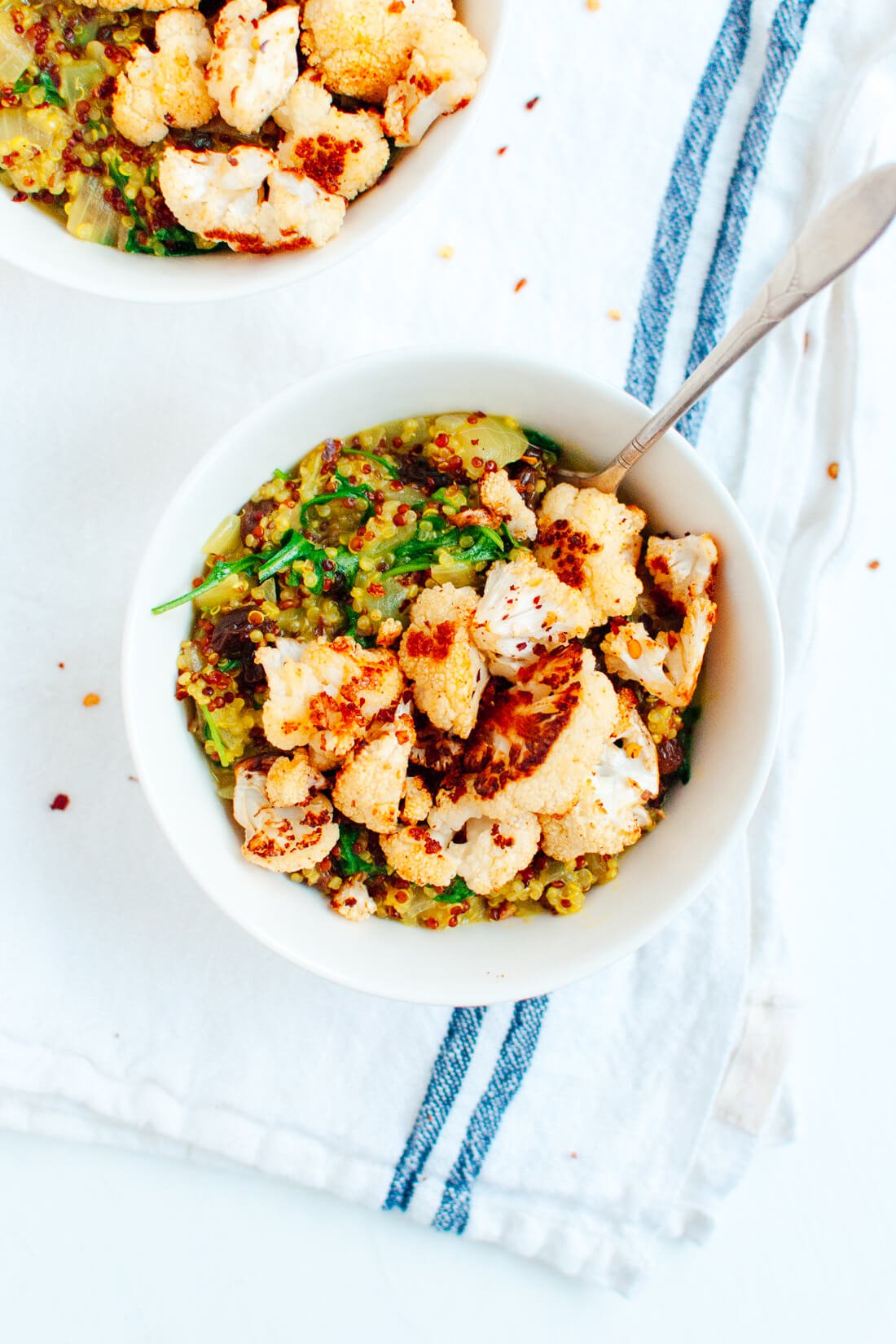 curried coconut quinoa greens roasted cauliflower