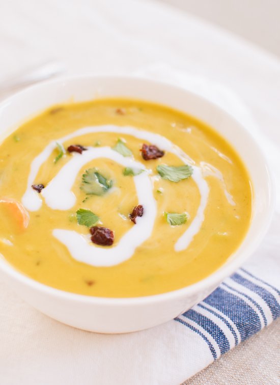 Curried Red Lentil Soup with Dried Cherries and Cilantro