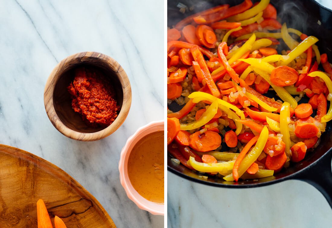 curry paste and bell peppers and carrots