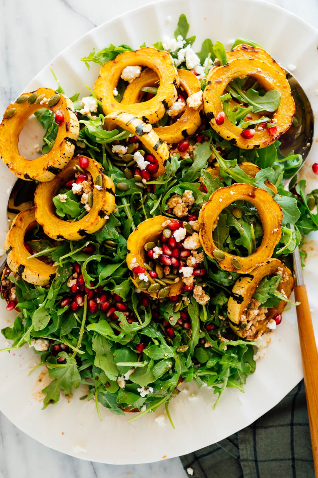 delicata squash salad with arugula pomegranate