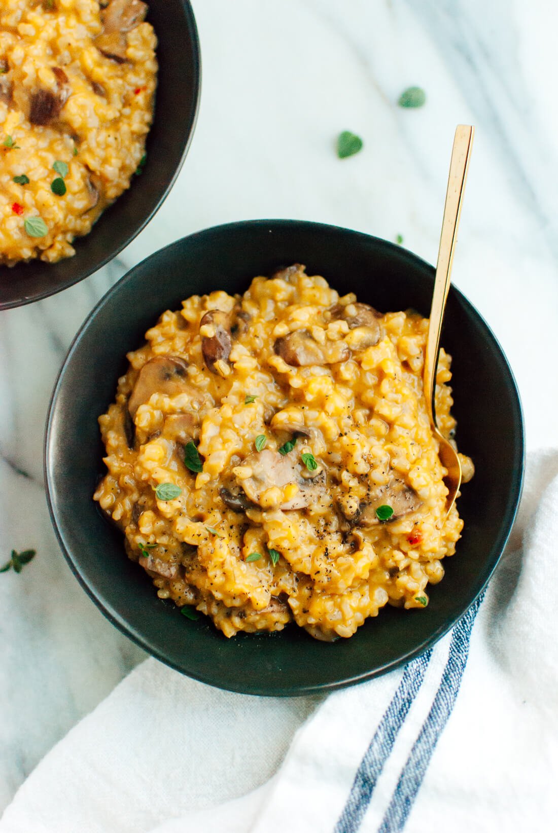 Easy Brown Rice Risotto with Mushrooms and Fresh Oregano