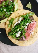 Fresh Arugula and Black Bean Tacos with Pickled Radish and Feta