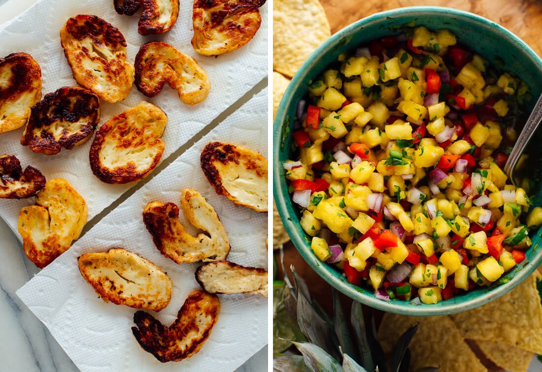 fried halloumi and pineapple tacos