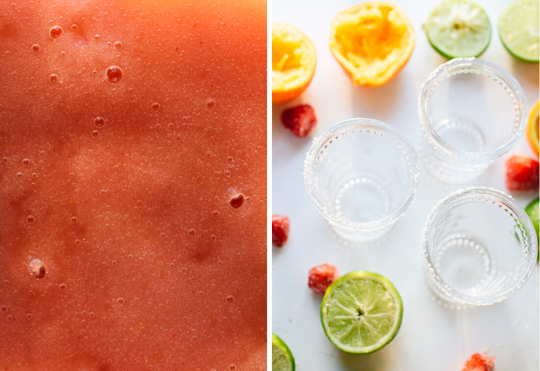 frozen strawberry margarita preparation