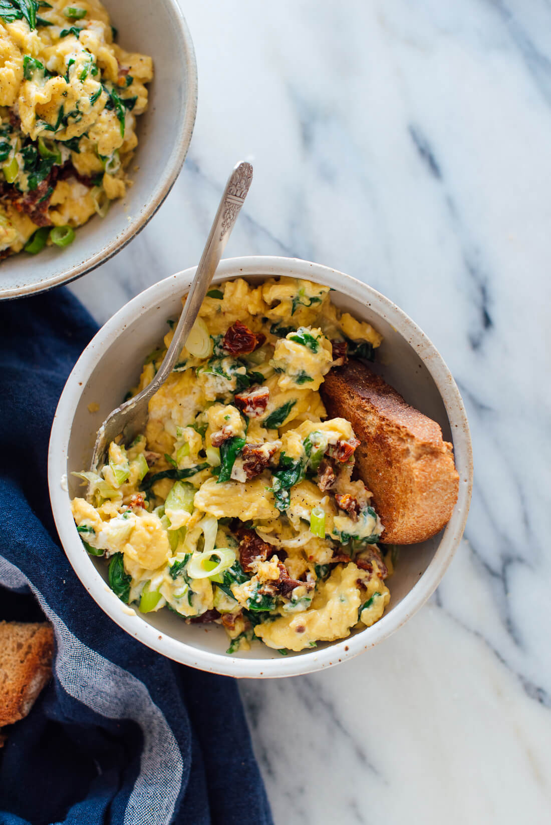 goat cheese scrambled eggs with toast