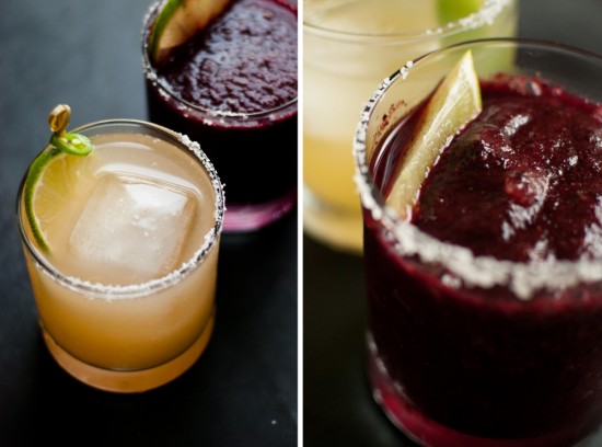 grapefruit margarita and blueberry margarita