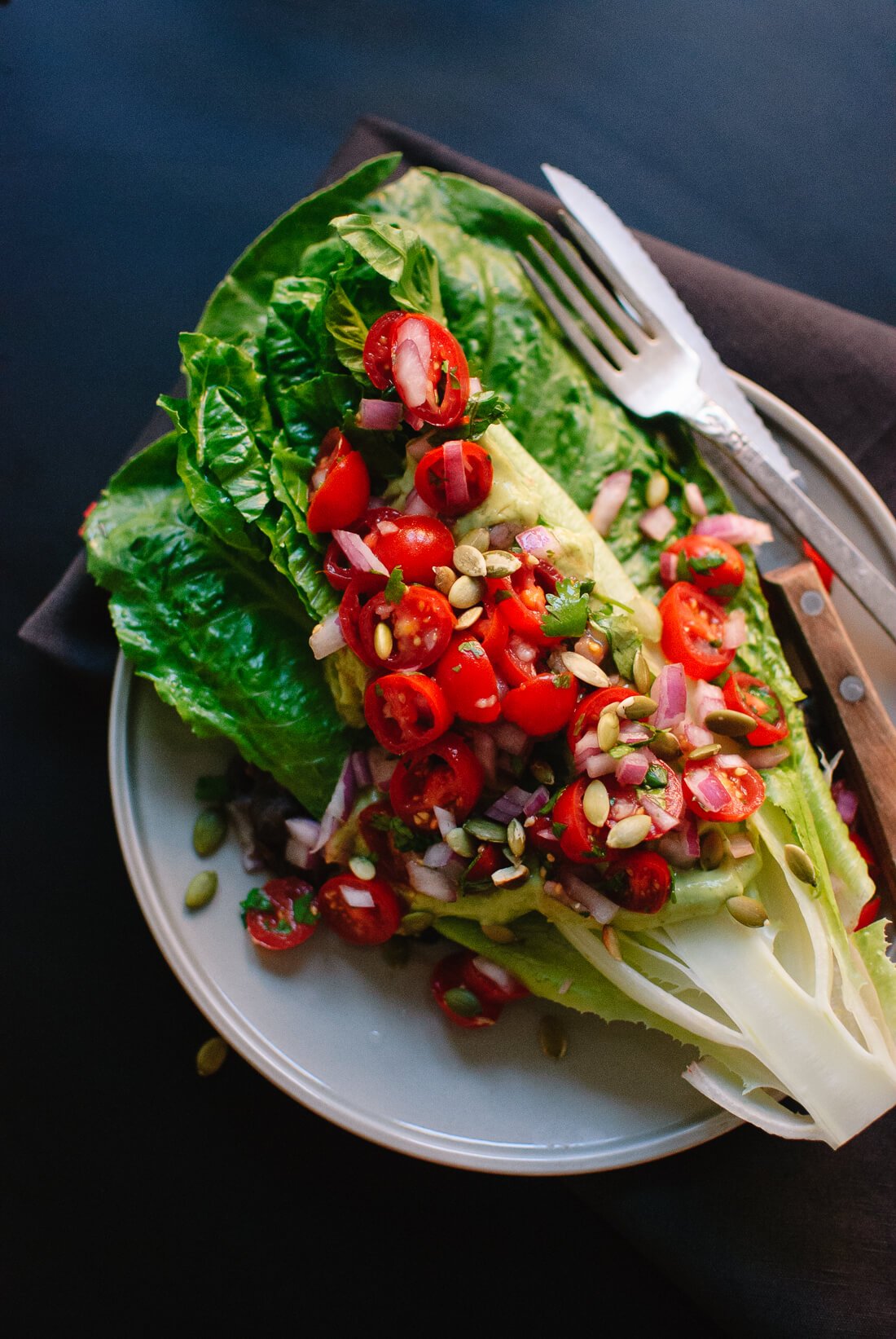 Heart of Romaine Salad with Pico de Gallo and Avocado Dressing